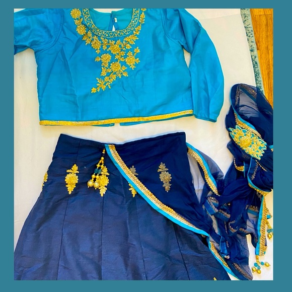 Turquoise Blue & Navy blue Lehenga - Picture 2 of 2